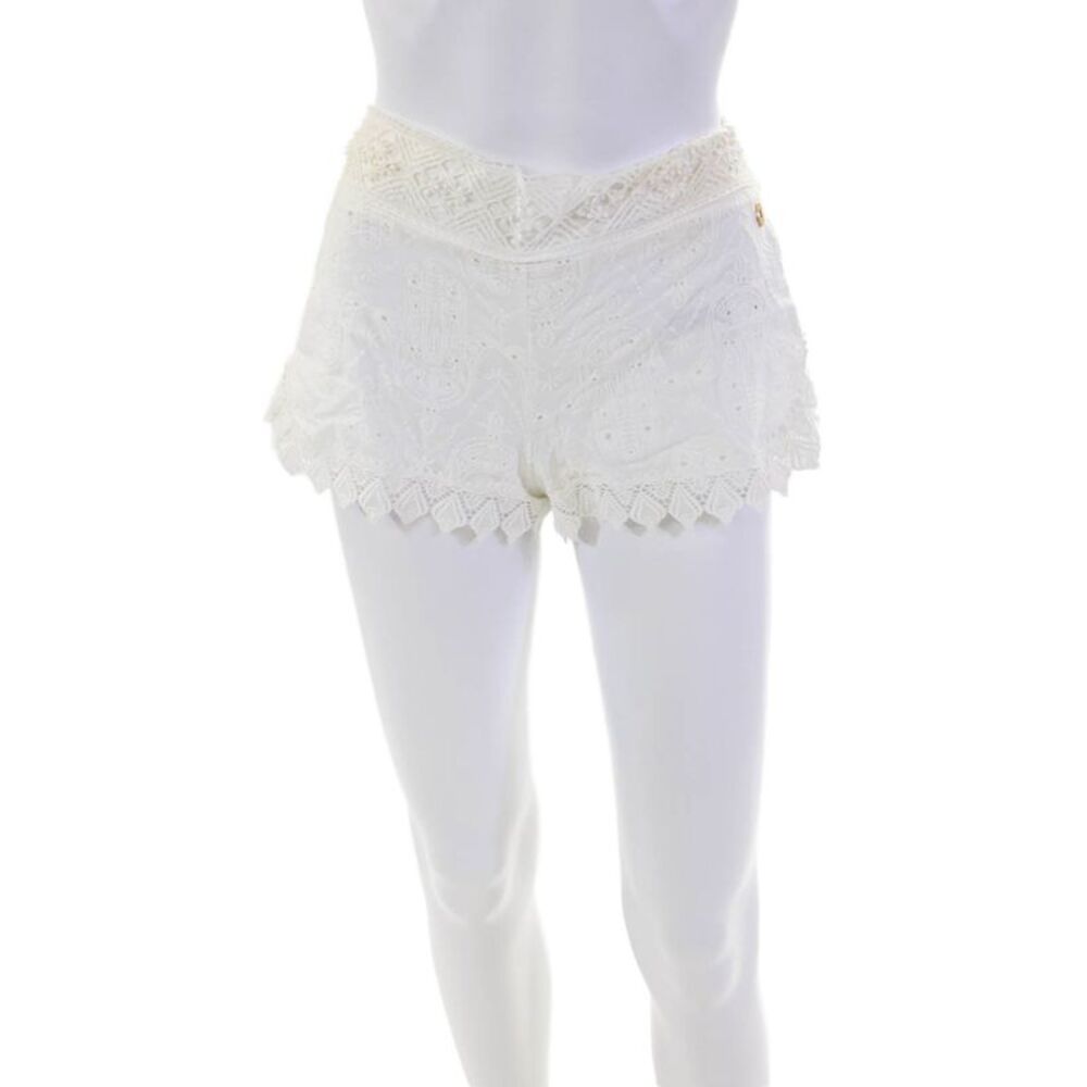 OndadeMar Womens Cotton Eyelet Printed High Rise Mini Shorts White Size Small